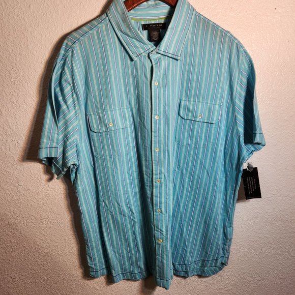 J. Ferarr Mens XXL NWT 100% Cotton Fitted Short Sleeve Button Up Turquoise - Picture 15 of 15